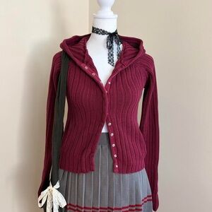 Vintage 90s girly grunge burgundy red ribbed sweater hoodie S Brandy Melville UO